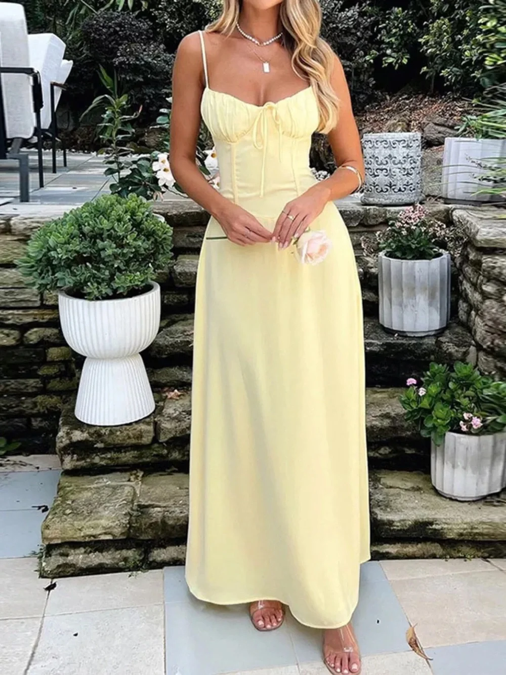 Sunny Yellow Spaghetti-Strap Maxi Dress